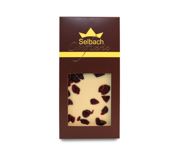 Feinste weiße Schokolade mit Cranberries – Confiserie Selbach