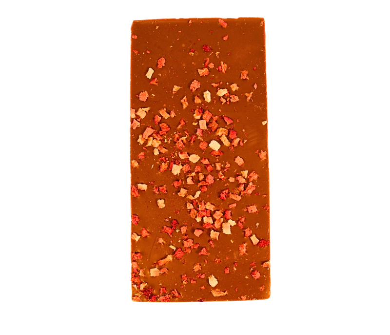 Edle Vollmilchschokolade mit Erdbeerstückchen