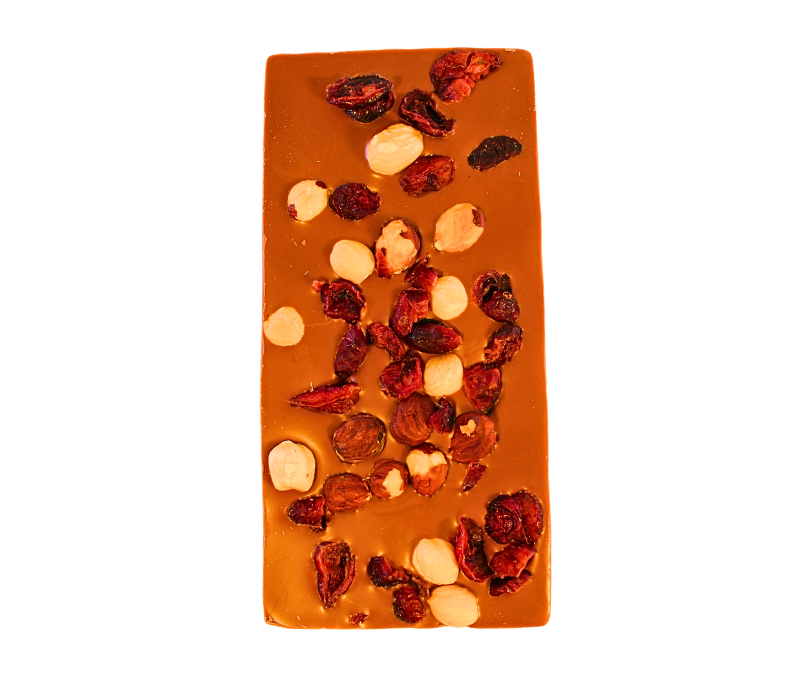 Edle Vollmilchschokolade Haselnuss-Cranberry