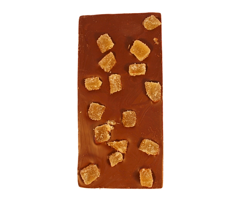 Edle Zartbitterschokolade mit gezuckerten Ingwerstückchen