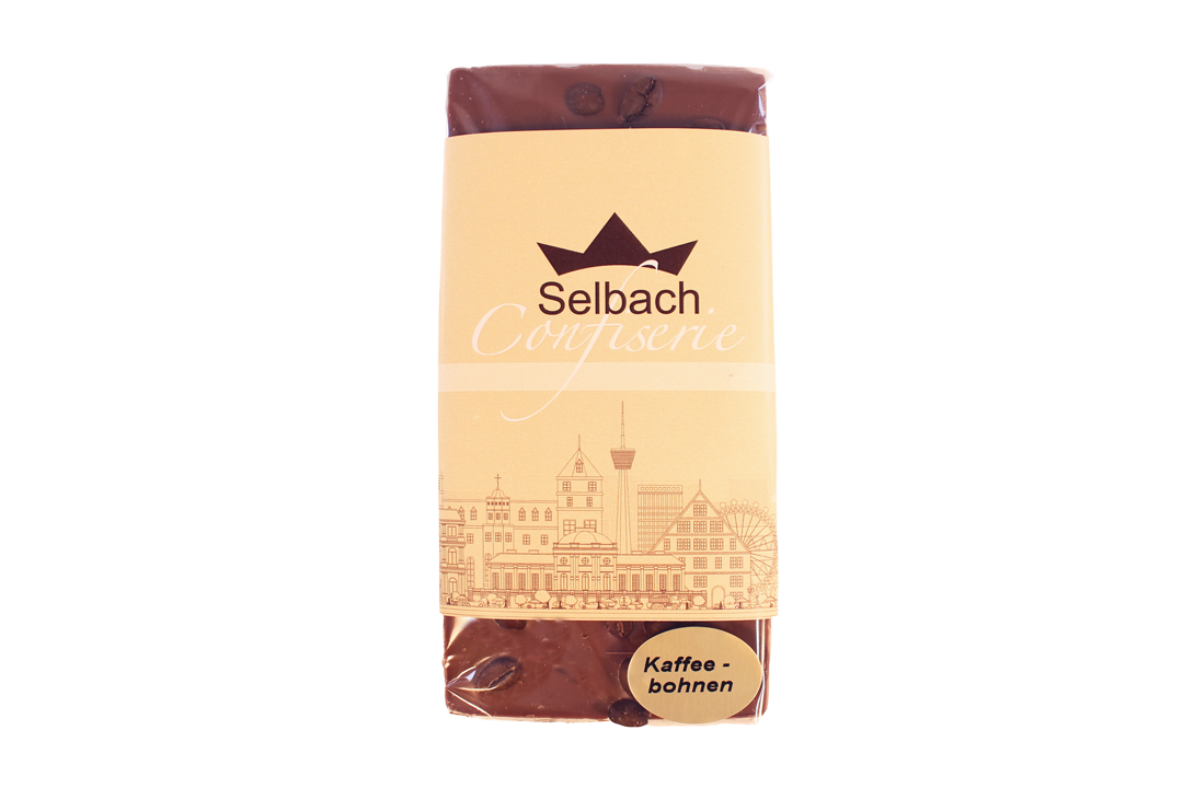 Edle Vollmilchschokolade mit ganzen Kaffeebohnen